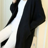 Casual Versatile Solid-Color Ribbed Batwing Sleeve Coat