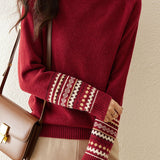 Casual Versatile Color-Block Jacquard Sweater