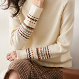 Casual Versatile Color-Block Jacquard Sweater