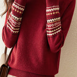 Casual Versatile Color-Block Jacquard Sweater