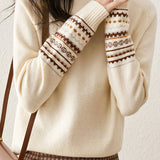 Casual Versatile Color-Block Jacquard Sweater