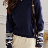 Casual Versatile Color-Block Jacquard Sweater
