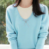 Casual Versatile Bow-Knot Fake Two-Piece Sweater