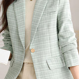 Commuter Single-Button Plaid Suit Jacket