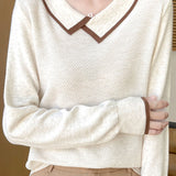 Casual Asymmetric Color-Block Lapel Knitted Top