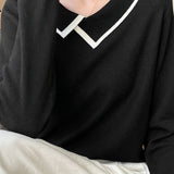 Casual Asymmetric Color-Block Lapel Knitted Top