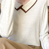Casual Asymmetric Color-Block Lapel Knitted Top