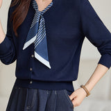 Casual Versatile Crew Neck Scarf-Tie Cardigan