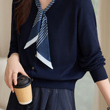 Casual Versatile Crew Neck Scarf-Tie Cardigan