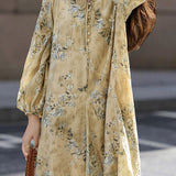 Casual Versatile Drawstring Floral Dress