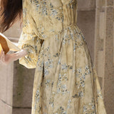Casual Versatile Drawstring Floral Dress