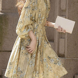 Casual Versatile Drawstring Floral Dress