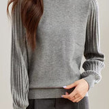 Casual Versatile Solid-Color Ribbed Fake Two-Piece Sweater