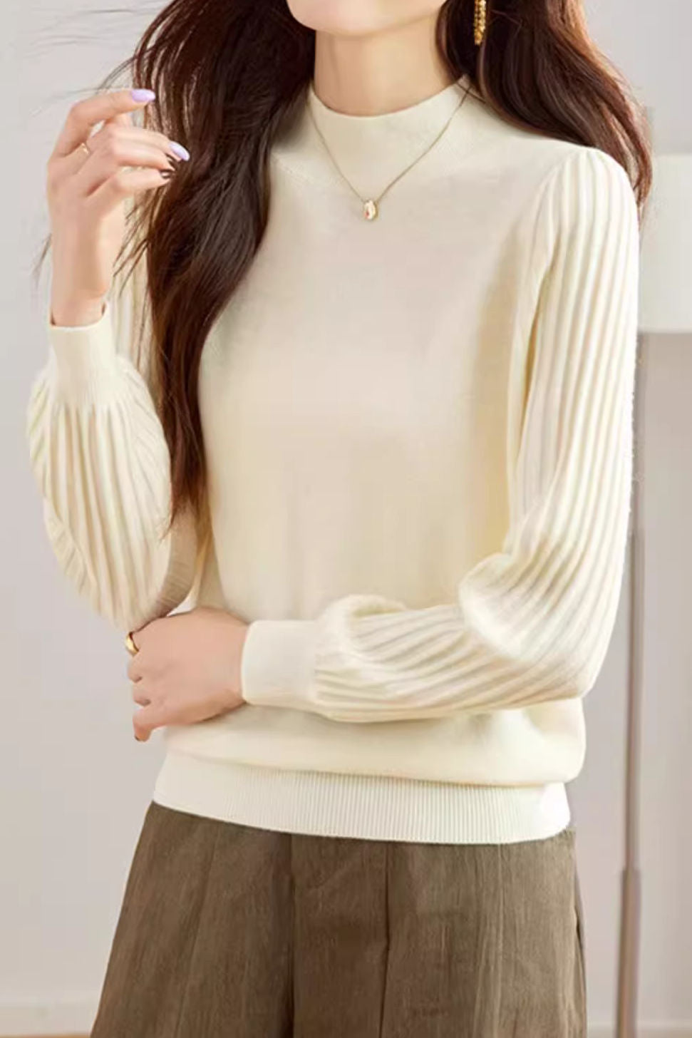 Casual Versatile Solid-Color Ribbed Fake Two-Piece Sweater - liwisi