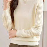 Casual Versatile Solid-Color Ribbed Fake Two-Piece Sweater