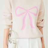 Casual Versatile Color-Block Bow-Knot Sweater