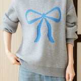 Casual Versatile Color-Block Bow-Knot Sweater