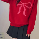 Casual Versatile Color-Block Bow-Knot Sweater