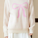 Casual Versatile Color-Block Bow-Knot Sweater