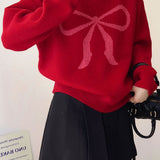 Casual Versatile Color-Block Bow-Knot Sweater