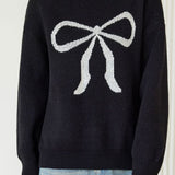 Casual Versatile Color-Block Bow-Knot Sweater