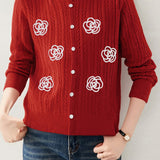 Casual Versatile Color-Block Jacquard Cardigan