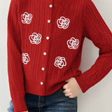 Casual Versatile Color-Block Jacquard Cardigan