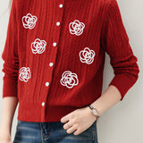 Casual Versatile Color-Block Jacquard Cardigan
