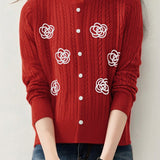 Casual Versatile Color-Block Jacquard Cardigan