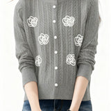 Casual Versatile Color-Block Jacquard Cardigan