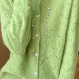 Casual Versatile Circle-Patterned Hollow-Out Jacquard Cardigan