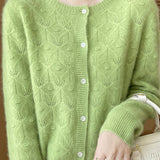 Casual Versatile Circle-Patterned Hollow-Out Jacquard Cardigan