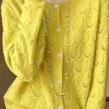 Casual Versatile Circle-Patterned Hollow-Out Jacquard Cardigan