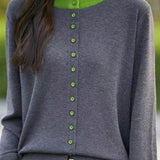 Casual Versatile Color-Block Button Cardigan