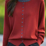 Casual Versatile Color-Block Button Cardigan