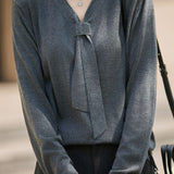 Casual Versatile Rhinestone Scarf-Collar Knitted Top