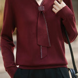 Casual Versatile Rhinestone Scarf-Collar Knitted Top