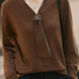 Casual Versatile Rhinestone Scarf-Collar Knitted Top