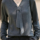 Casual Versatile Rhinestone Scarf-Collar Knitted Top