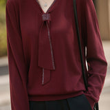 Casual Versatile Rhinestone Scarf-Collar Knitted Top