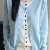 Casual Bow-Knot Brooch Color-Block Fake Two-Piece Cardigan