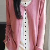Casual Bow-Knot Brooch Color-Block Fake Two-Piece Cardigan