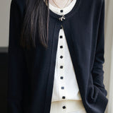 Casual Bow-Knot Brooch Color-Block Fake Two-Piece Cardigan