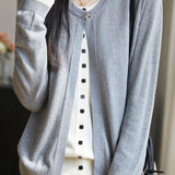 Casual Bow-Knot Brooch Color-Block Fake Two-Piece Cardigan