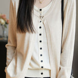 Casual Bow-Knot Brooch Color-Block Fake Two-Piece Cardigan