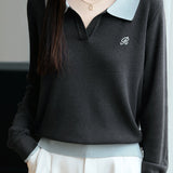 Casual Versatile Lapel Color-Block Knitted Top