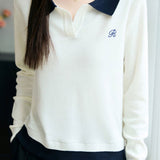 Casual Versatile Lapel Color-Block Knitted Top