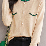 Casual Versatile Crew Neck Long-Sleeve Color-Block Knitted Top