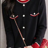 Casual Versatile Crew Neck Long-Sleeve Color-Block Knitted Top