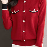 Casual Versatile Crew Neck Long-Sleeve Color-Block Knitted Top